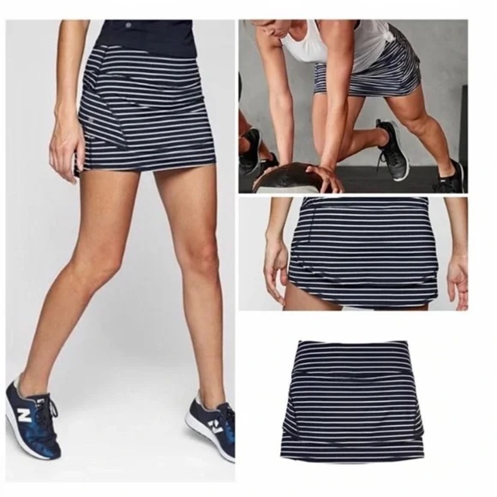 Athleta Stealth Mini Athletic Tennis Skirt Stripe Blue White Medium Womens